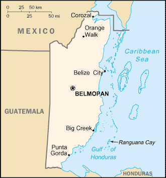 [Country map of Belize]