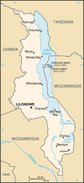 [Country map of Malawi]