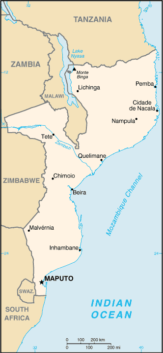 [Country map of Mozambique]