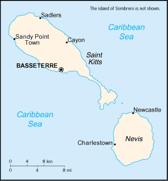 [Country map of Saint Kitts and Nevis]