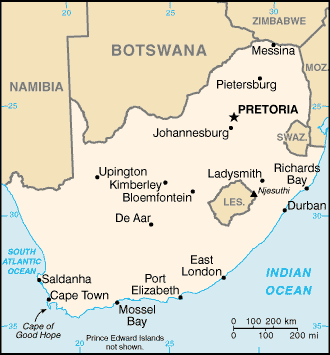 [Country map of South Africa]