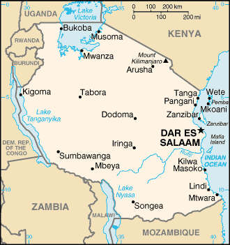 [Country map of Tanzania]