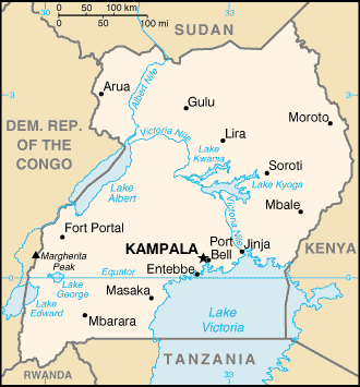 [Country map of Uganda]