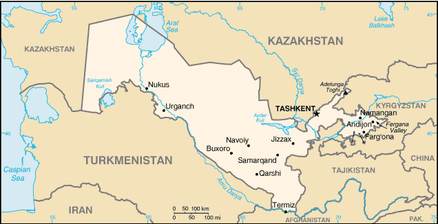 [Country map of Uzbekistan]