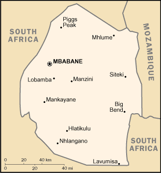 [Country map of Swaziland]